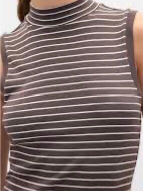 NWT Gap Mock Neck Sleeveless Brown Striped Tank Top Classic XS